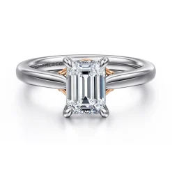 Outlet Gabriel & Co. Nelia - 14K White-Rose Gold Emerald Cut Lotus Diamond Engagement Ring