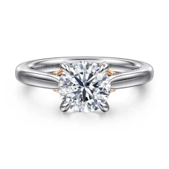Best Gabriel & Co. Nelia - 14K White-Rose Gold Round Lotus Diamond Engagement Ring