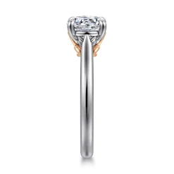 Best Gabriel & Co. Nelia - 14K White-Rose Gold Round Lotus Diamond Engagement Ring