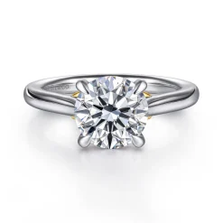 New Gabriel & Co. Nelia - 14K White-Yellow Gold Round Lotus Diamond Engagement Ring