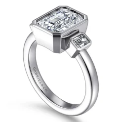 Sale Gabriel & Co. Nelle - 14K White Gold Emerald Cut Three Stone Diamond Engagement Ring