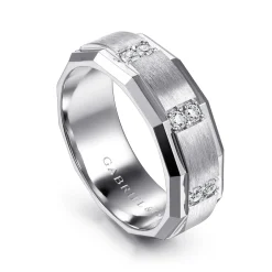 Clearance Gabriel & Co. Nico - 14K White Gold Diamond Men's Ring in Satin Finish