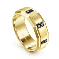 New Gabriel & Co. Nico - 14K Yellow Gold Black Diamond Men's Wedding Ring in Satin Finish