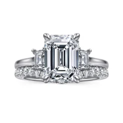 Hot Gabriel & Co. Nigela - 14K White Gold Emerald Cut Three Stone Lotus Diamond Engagement Ring