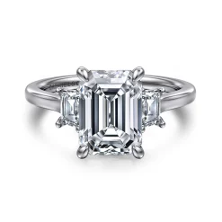 Hot Gabriel & Co. Nigela - 14K White Gold Emerald Cut Three Stone Lotus Diamond Engagement Ring