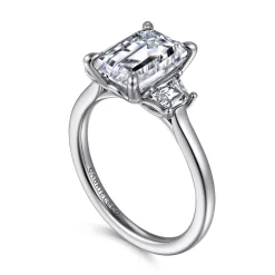 Hot Gabriel & Co. Nigela - 14K White Gold Emerald Cut Three Stone Lotus Diamond Engagement Ring