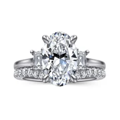 Sale Gabriel & Co. Nigela - 14K White Gold Oval Three Stone Lotus Diamond Engagement Ring