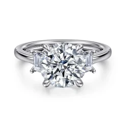 Clearance Gabriel & Co. Nigela - 14K White Gold Round Three Stone Lotus Diamond Engagement Ring