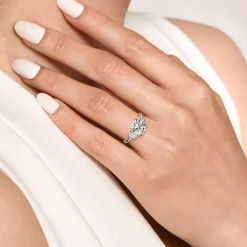 Clearance Gabriel & Co. Nigela - 14K White Gold Round Three Stone Lotus Diamond Engagement Ring