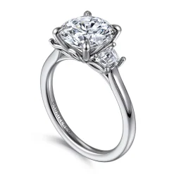 Clearance Gabriel & Co. Nigela - 14K White Gold Round Three Stone Lotus Diamond Engagement Ring