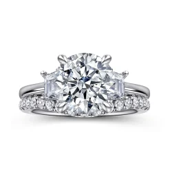 Clearance Gabriel & Co. Nigela - 14K White Gold Round Three Stone Lotus Diamond Engagement Ring