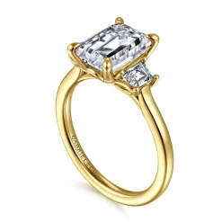 Hot Gabriel & Co. Nigela - 14K Yellow Gold Emerald Cut Three Stone Lotus Diamond Engagement Ring