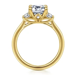 Hot Gabriel & Co. Nigela - 14K Yellow Gold Emerald Cut Three Stone Lotus Diamond Engagement Ring