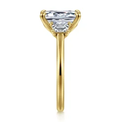 Hot Gabriel & Co. Nigela - 14K Yellow Gold Emerald Cut Three Stone Lotus Diamond Engagement Ring
