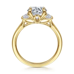 Sale Gabriel & Co. Nigela - 14K Yellow Gold Round Three Stone Lotus Diamond Engagement Ring