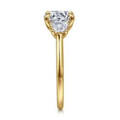 Sale Gabriel & Co. Nigela - 14K Yellow Gold Round Three Stone Lotus Diamond Engagement Ring