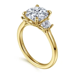 Clearance Gabriel & Co. Nigela - 14K Yellow Gold Round Three Stone Lotus Diamond Engagement Ring