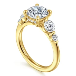 Discount Gabriel & Co. Nilla - 14K Yellow Gold Round Three Stone Diamond Engagement Ring
