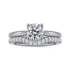 New Gabriel & Co. Nola - 14K White Gold Round Lotus Diamond Engagement Ring
