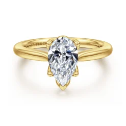 New Gabriel & Co. Nola - 14K Yellow Gold Pear Shape Lotus Diamond Engagement Ring