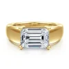 Best Gabriel & Co. Novara - 14K Yellow Gold Emerald Cut East West Wide Band Solitaire Diamond Engagement Ring