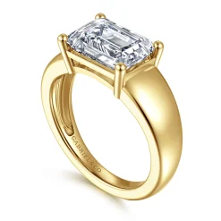 Best Gabriel & Co. Novara - 14K Yellow Gold Emerald Cut East West Wide Band Solitaire Diamond Engagement Ring