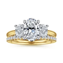 Online Gabriel & Co. November - 14K White and Yellow Gold Oval Three Stone Diamond Engagement Ring