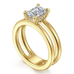 Clearance Gabriel & Co. Oksana - 14K Yellow Gold Split Shank Emerald Cut Diamond Engagement Ring