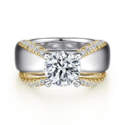 Clearance Gabriel & Co. Orleans - 14K White-Yellow Gold Round Diamond Engagement Ring