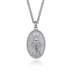 Sale Gabriel & Co. Oval 925 Sterling Silver Virgin Mary Pendant with Twisted Rope Frame