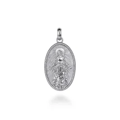Sale Gabriel & Co. Oval 925 Sterling Silver Virgin Mary Pendant with Twisted Rope Frame