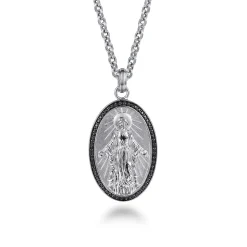Online Gabriel & Co. Oval 925 Sterling Silver Virgin Mary Pendant with Black Spinel Frame