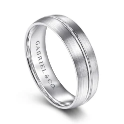 New Gabriel & Co. Owen - 14K White Gold 6mm - Men's Wedding Band in Satin Finish