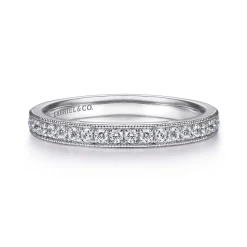 Clearance Gabriel & Co. Padua - 14K White Gold Micro Pave Channel Diamond Wedding Band with Milgrain - 0.25 ct
