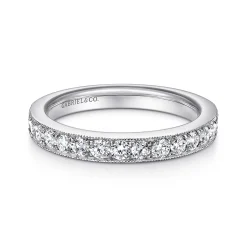 Best Gabriel & Co. Padua - 14K White Gold Micro Pave Set Diamond Wedding Band with Milgrain - 0.75 ct