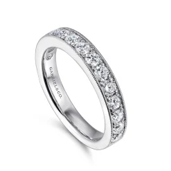 Clearance Gabriel & Co. Padua - 14K White Gold Micro Pave Set Diamond Wedding Band with Milgrain - 1 ct
