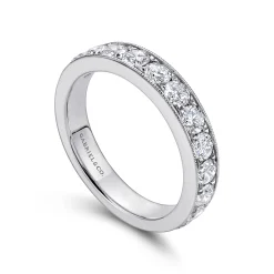 Gabriel & Co. Padua - 14K White Gold Micro Pave Set Diamond Wedding Band with Milgrain - 1.5 ct