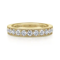 Best Gabriel & Co. Padua - 14K Yellow Gold Micro Pave Set Diamond Wedding Band with Milgrain - 1 ct