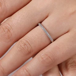 Sale Gabriel & Co. Padua - Vintage Inspired 14K White Gold Micro Pave Set Diamond Wedding Band - 0.1 ct
