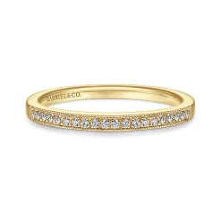 New Gabriel & Co. Padua - Vintage Inspired 14K Yellow Gold Micro Pave Set Diamond Wedding Band - 0.1 ct