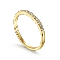 New Gabriel & Co. Padua - Vintage Inspired 14K Yellow Gold Micro Pave Set Diamond Wedding Band - 0.1 ct