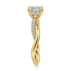 New Gabriel & Co. Panelope - 14K Yellow Gold Twisted Cushion Cut Diamond Engagement Ring