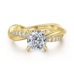 New Gabriel & Co. Panelope - 14K Yellow Gold Twisted Cushion Cut Diamond Engagement Ring
