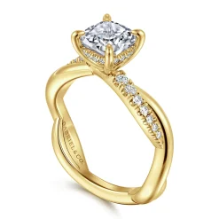 New Gabriel & Co. Panelope - 14K Yellow Gold Twisted Cushion Cut Diamond Engagement Ring