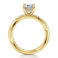New Gabriel & Co. Panelope - 14K Yellow Gold Twisted Emerald Cut Diamond Engagement Ring
