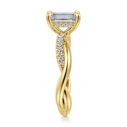 New Gabriel & Co. Panelope - 14K Yellow Gold Twisted Emerald Cut Diamond Engagement Ring