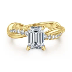 New Gabriel & Co. Panelope - 14K Yellow Gold Twisted Emerald Cut Diamond Engagement Ring