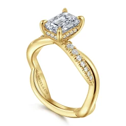 New Gabriel & Co. Panelope - 14K Yellow Gold Twisted Emerald Cut Diamond Engagement Ring
