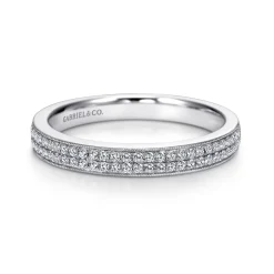 New Gabriel & Co. Parma - 14K White Gold Micro Pave Channel Diamond Anniversary Band with Milgrain - 0.22 ct