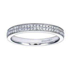 New Gabriel & Co. Parma - 14K White Gold Micro Pave Channel Diamond Anniversary Band with Milgrain - 0.22 ct